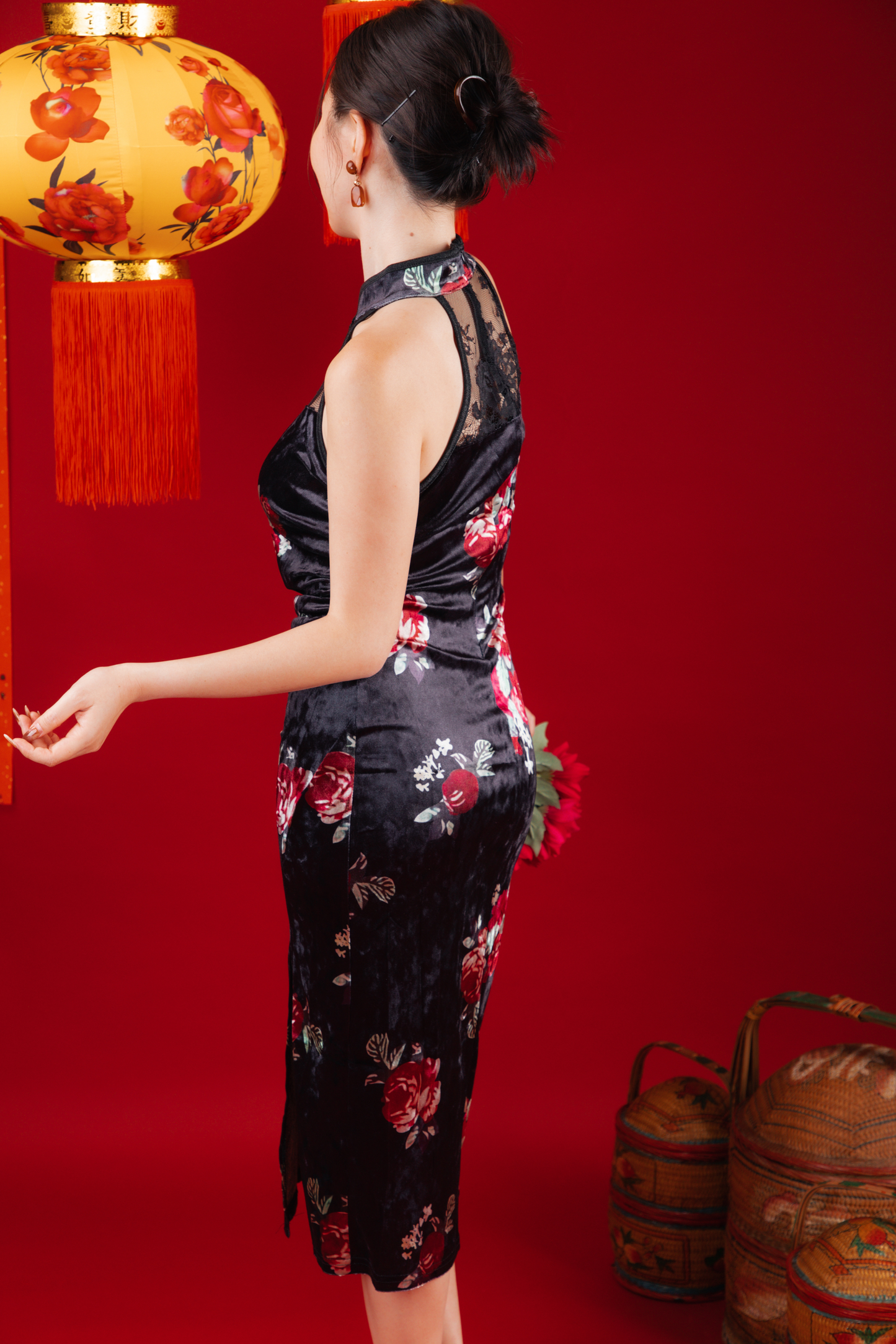 Velvet Noir Lace Cheongsam Dress