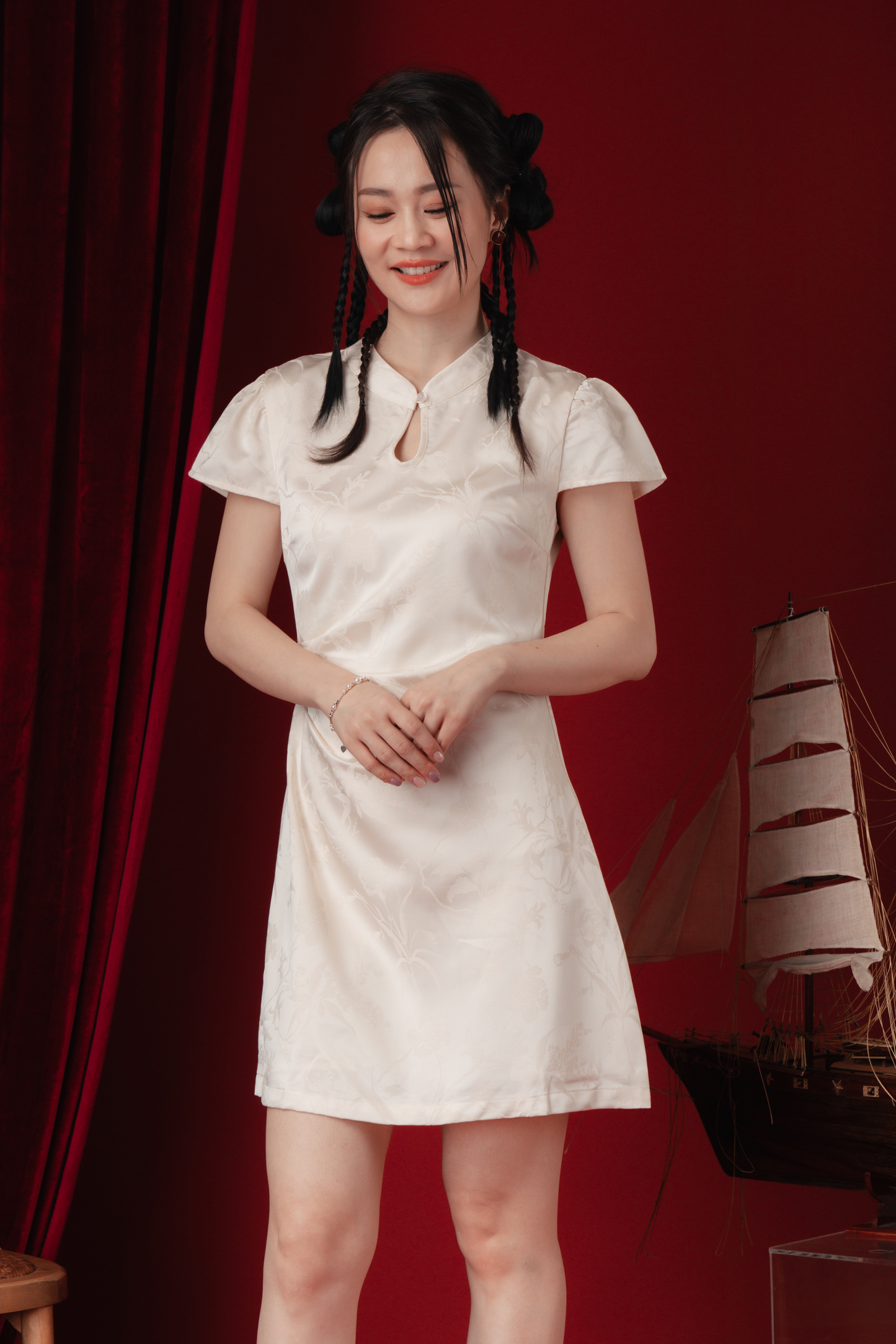 Léa Satin Petal Cheongsam Dress