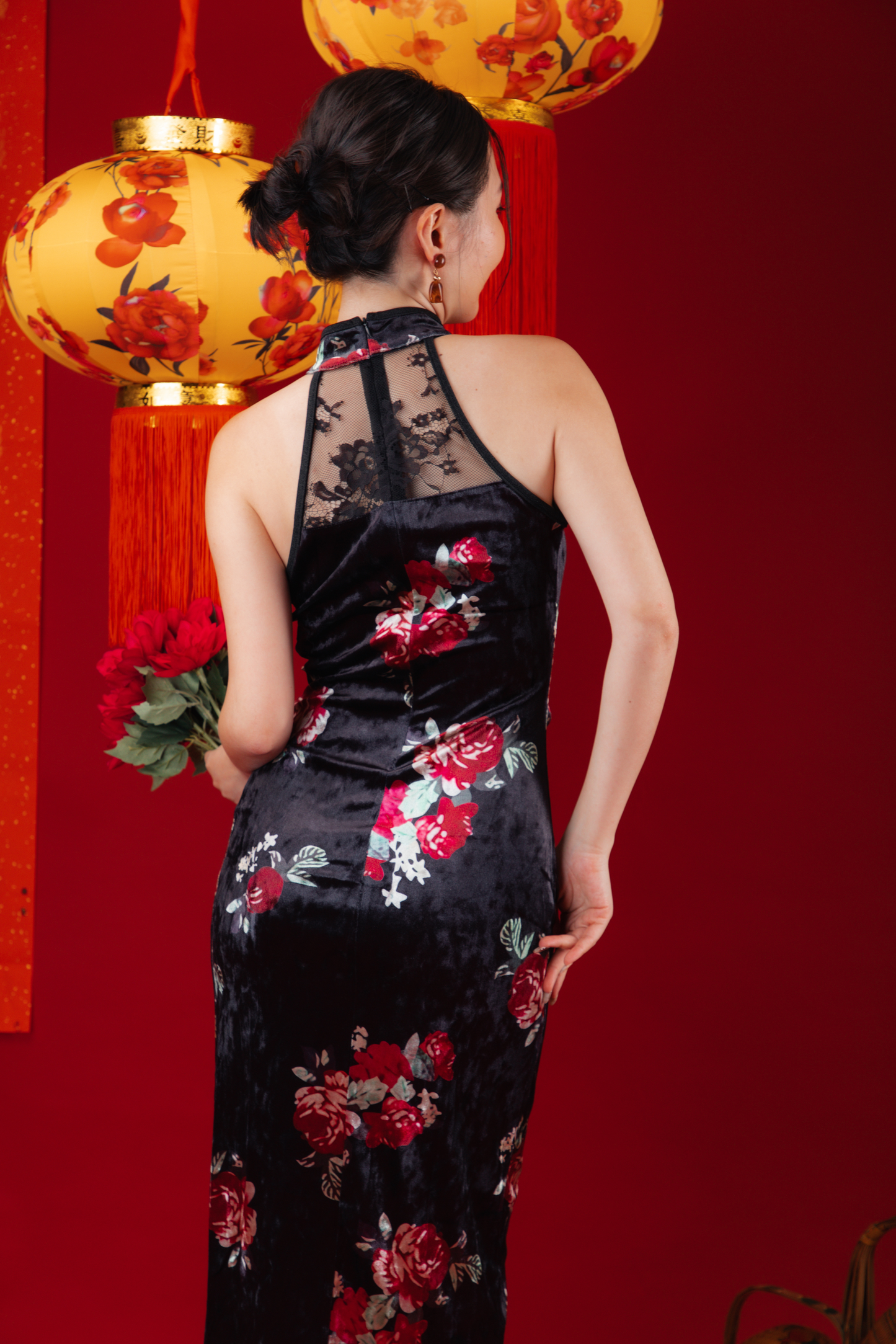 Velvet Noir Lace Cheongsam Dress