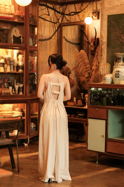 Chloé Back-Strap Wide-Leg Jumpsuit in Beige