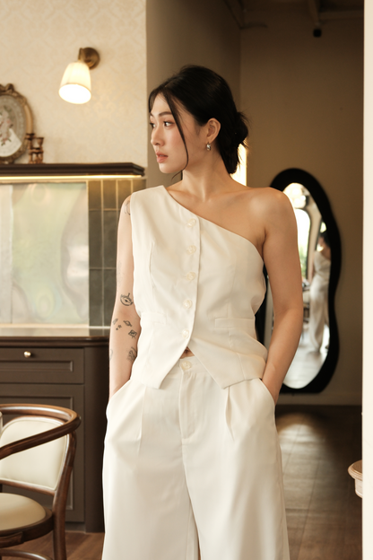 Améliane One-Shoulder Vest & Wide-Leg Trousers Set