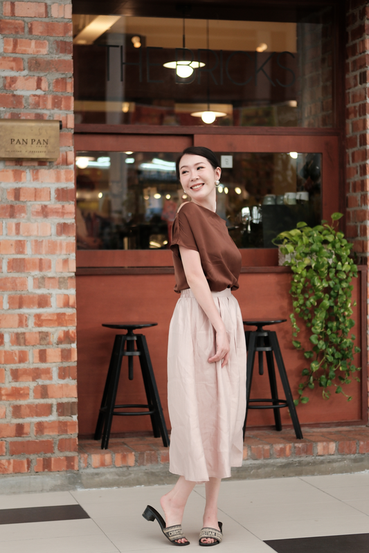 Claire Draped Satin Top in Brown