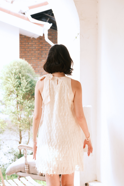 Beige Aurelia Fringe Dress