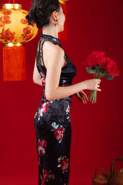 Velvet Noir Lace Cheongsam Dress
