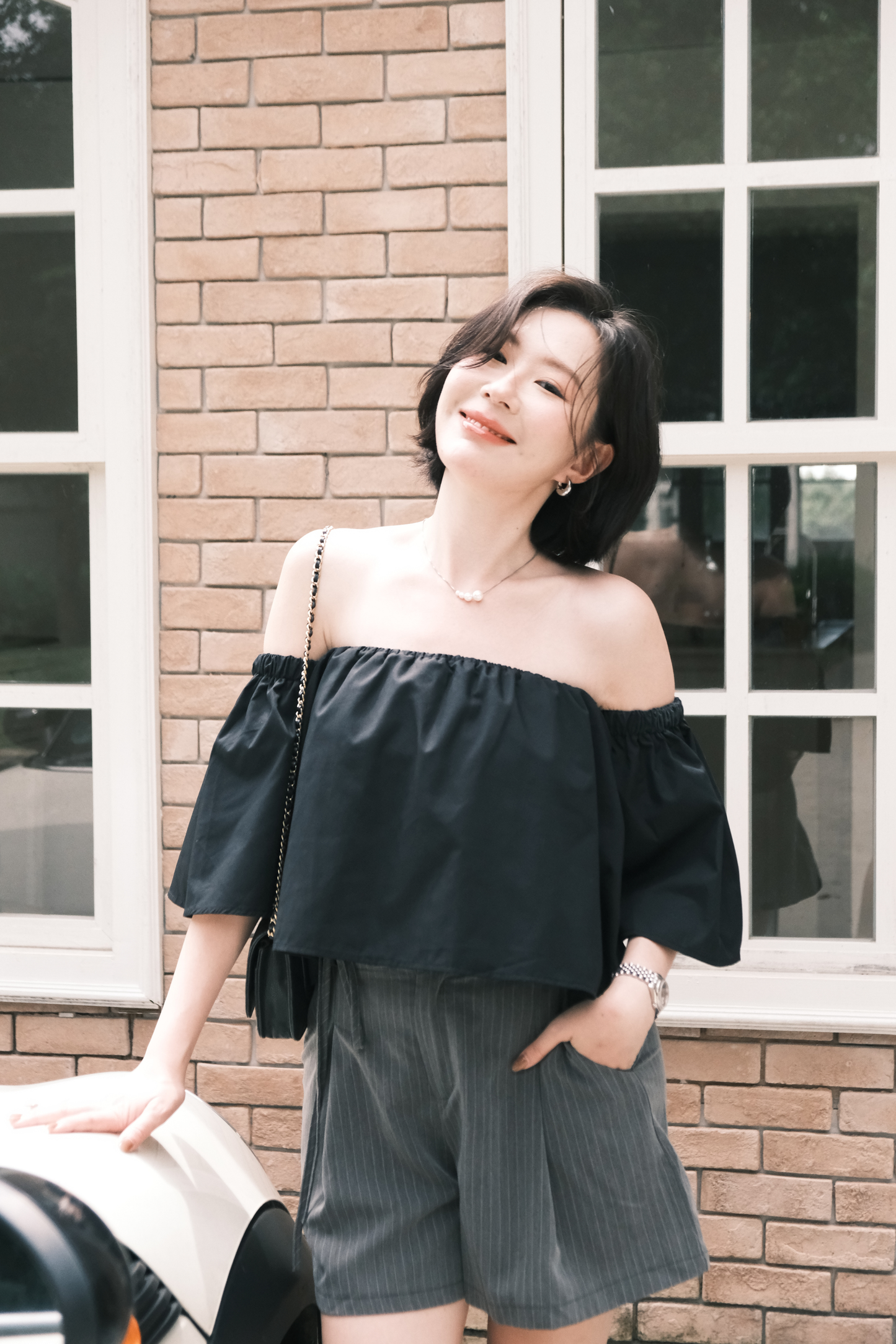 Odette Off-Shoulder Flare Sleeve Top in Black