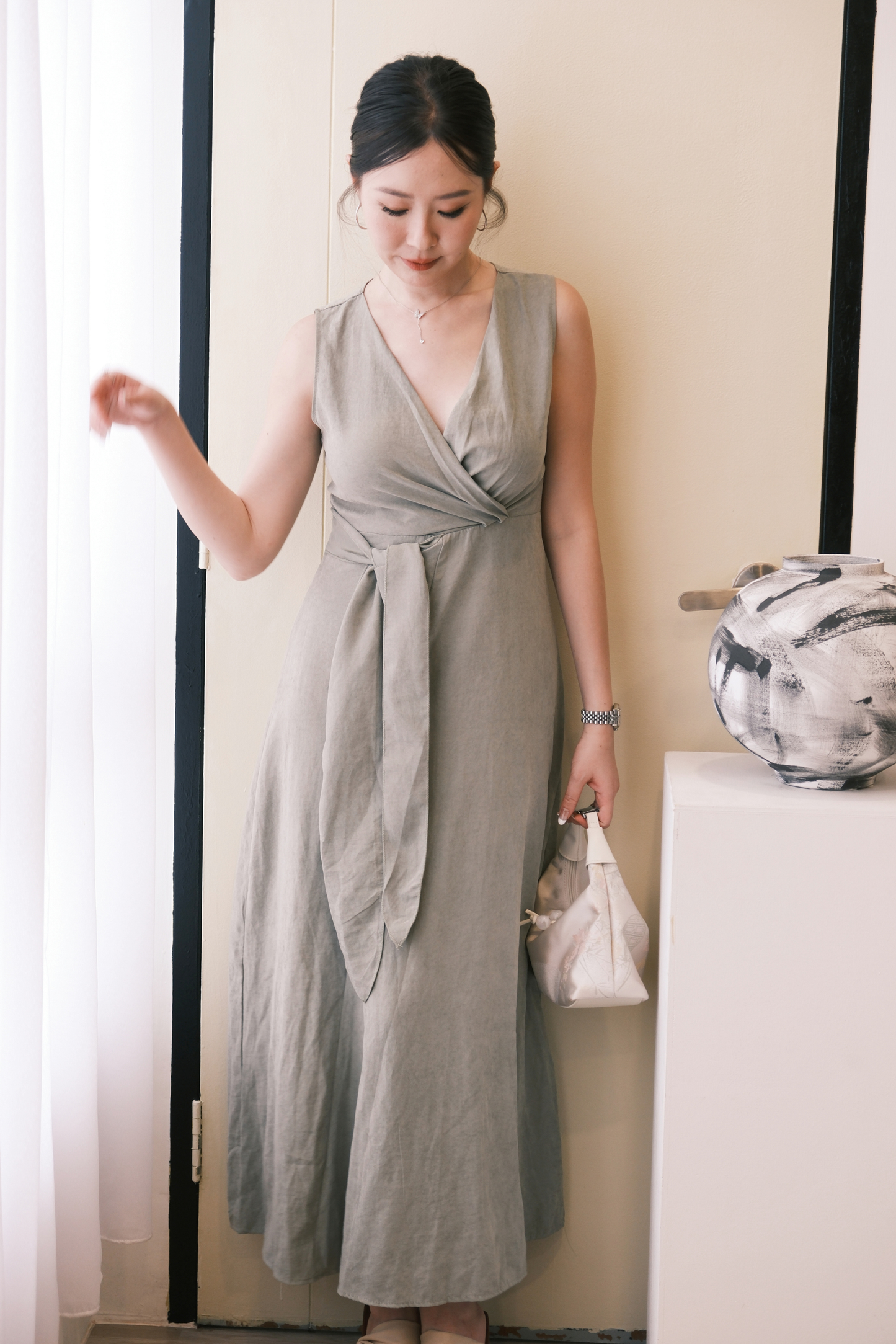 Seren Draped Maxi Dress In Green