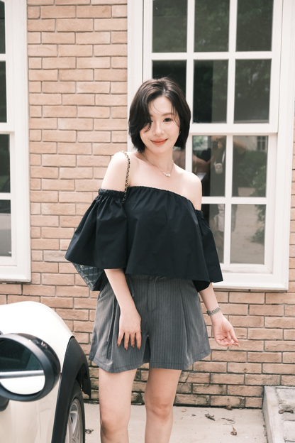 Odette Off-Shoulder Flare Sleeve Top in Black