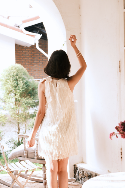 Beige Aurelia Fringe Dress