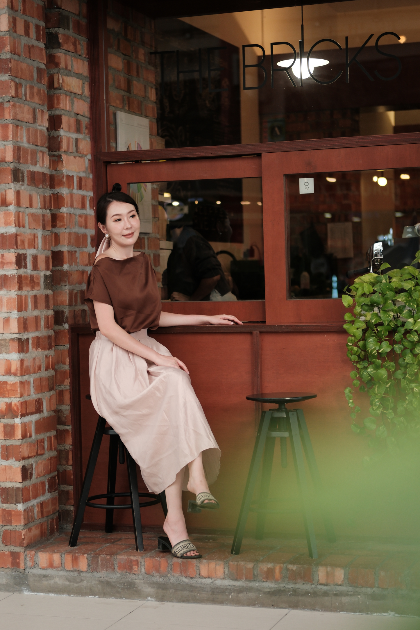 Claire Draped Satin Top in Brown