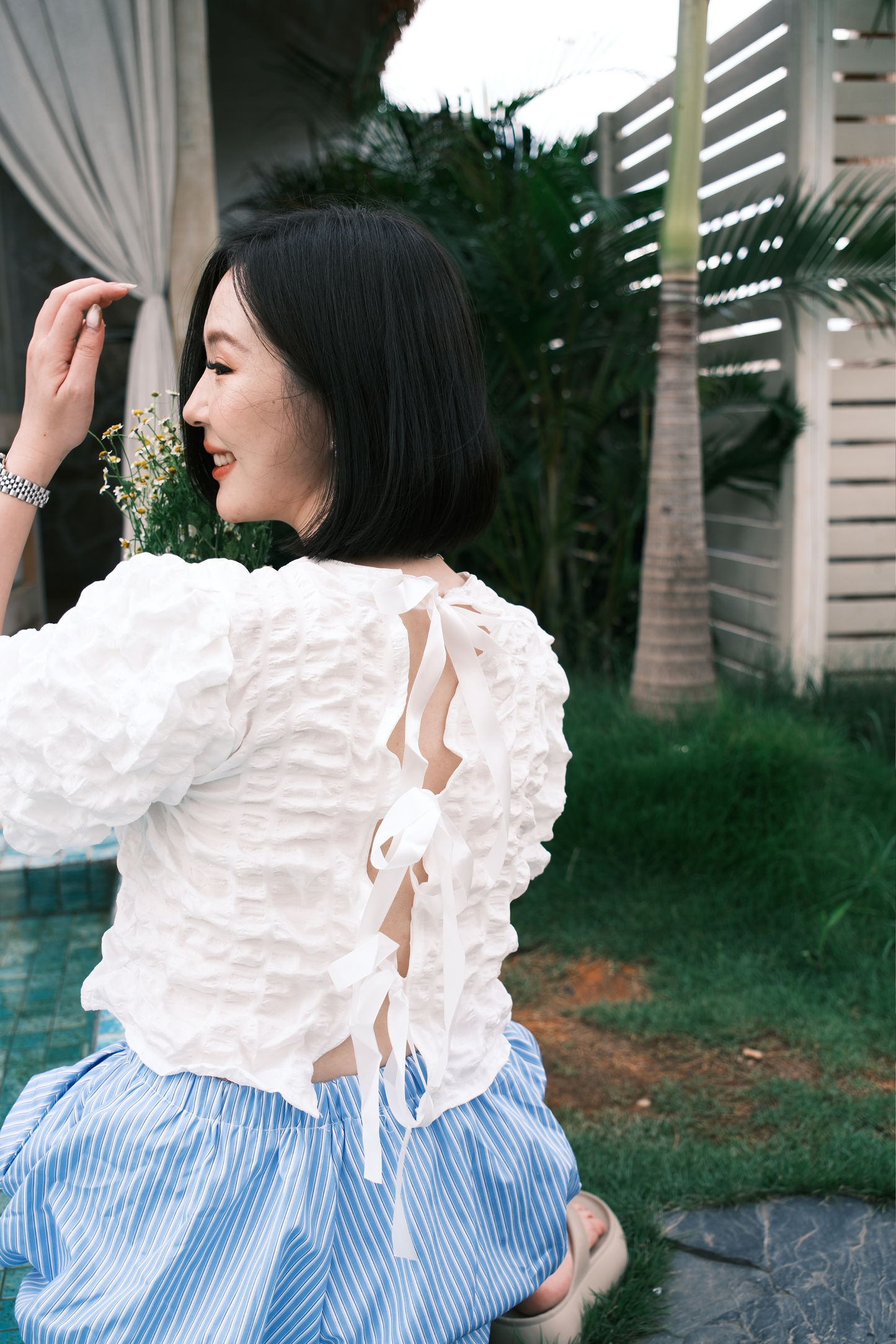 Delphine Bow-Back Top in White