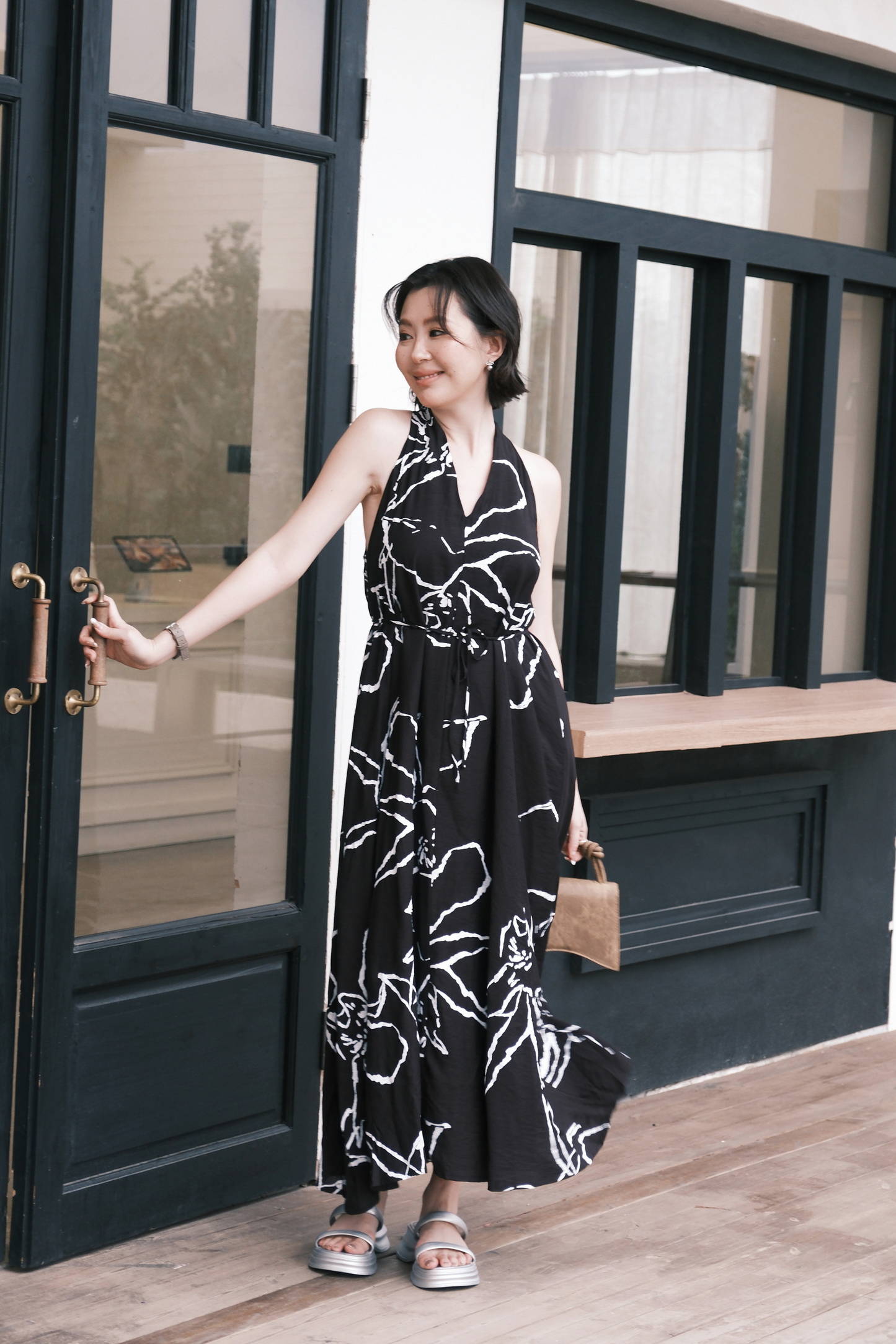 Noir Fleur Halter Maxi Dress in Black