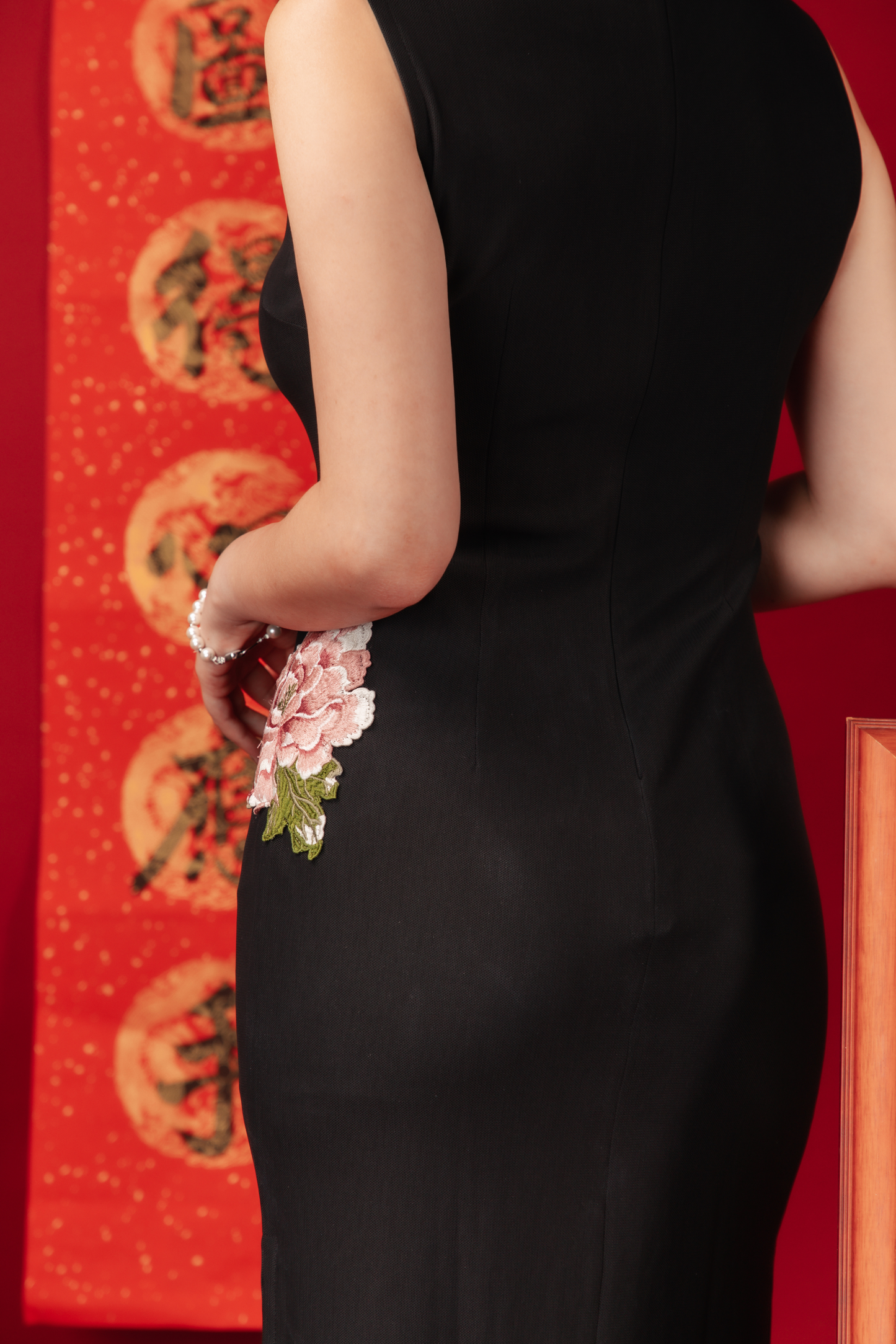 Crimson Bloom Embroidered Cheongsam Dress