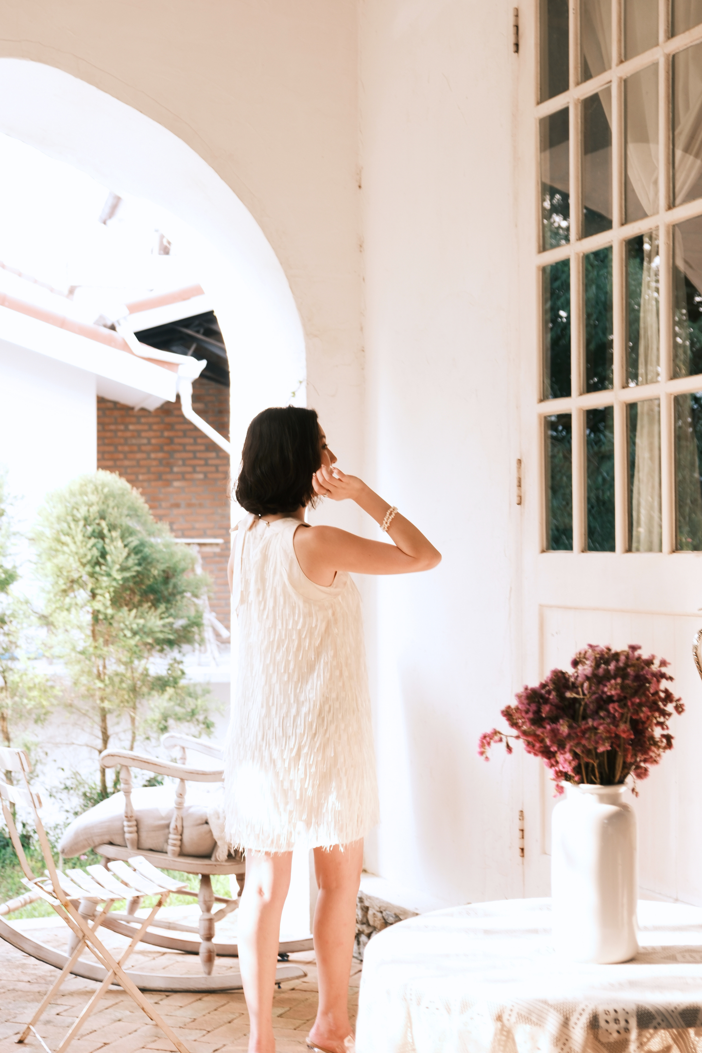 Beige Aurelia Fringe Dress