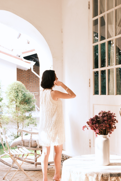 Beige Aurelia Fringe Dress