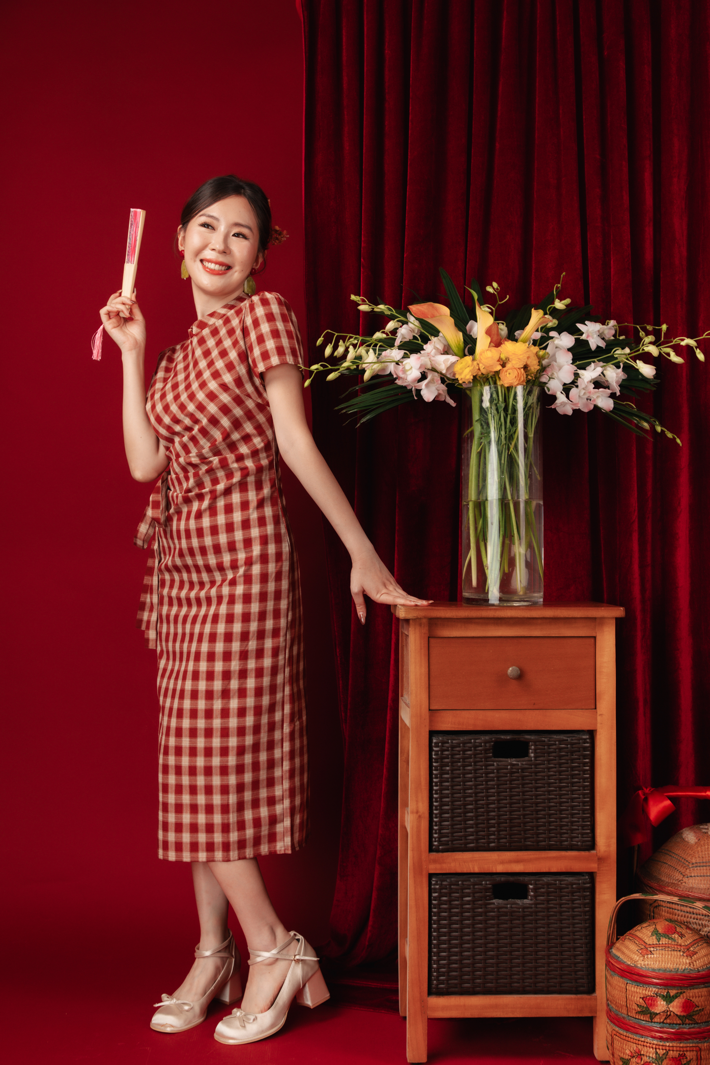 Camille Checked Mandarin Wrap Dress