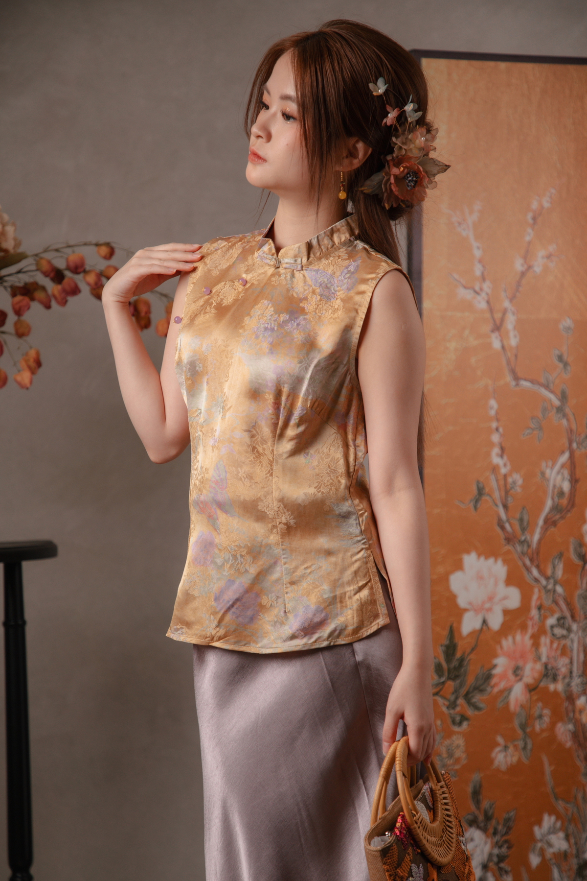 Selma Garden Cheongsam Top in Gold