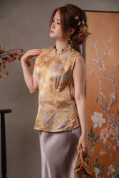 Selma Garden Cheongsam Top in Gold