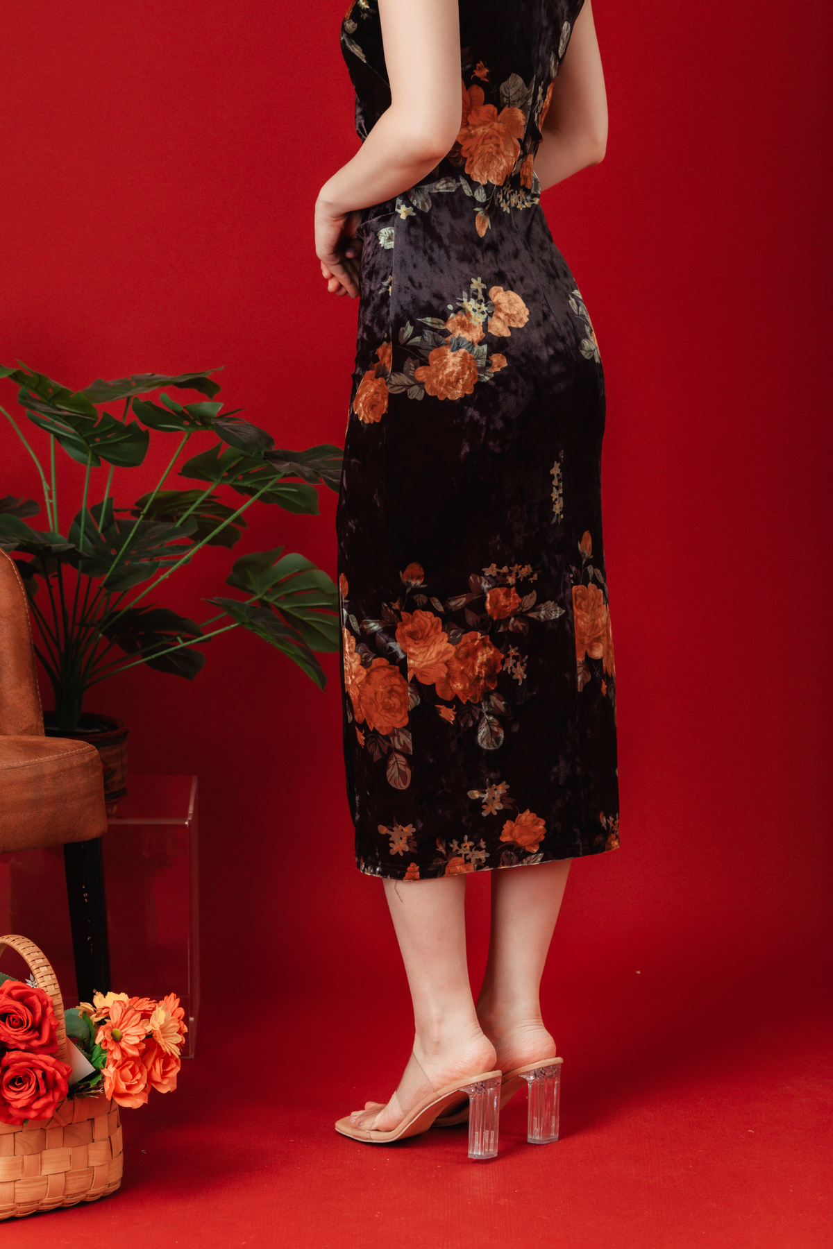 Velvet Bloom Lace Cheongsam Dress