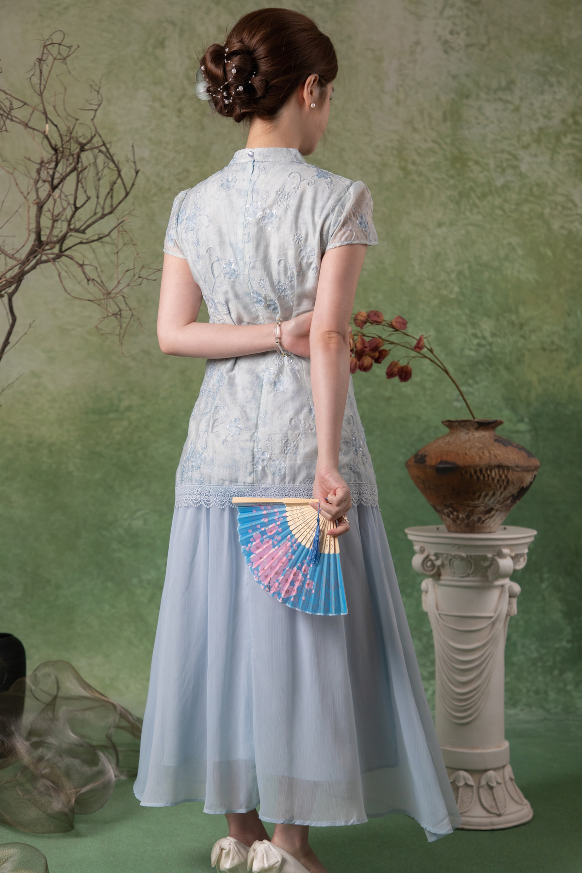 Amara Cheongsam Dress in Light Blue