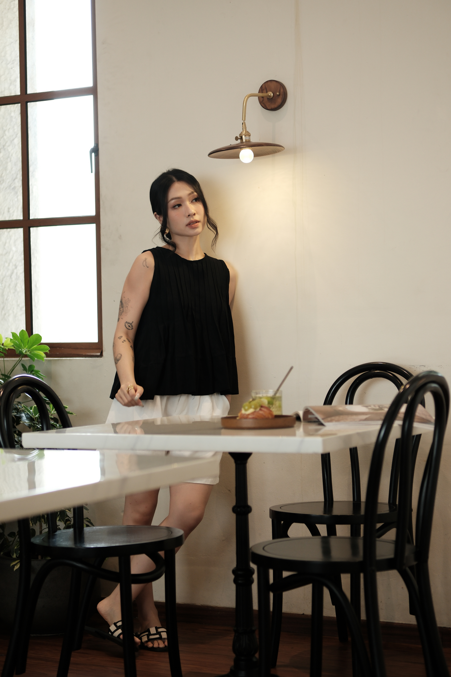 Margaux Pleated Swing Blouse in Black