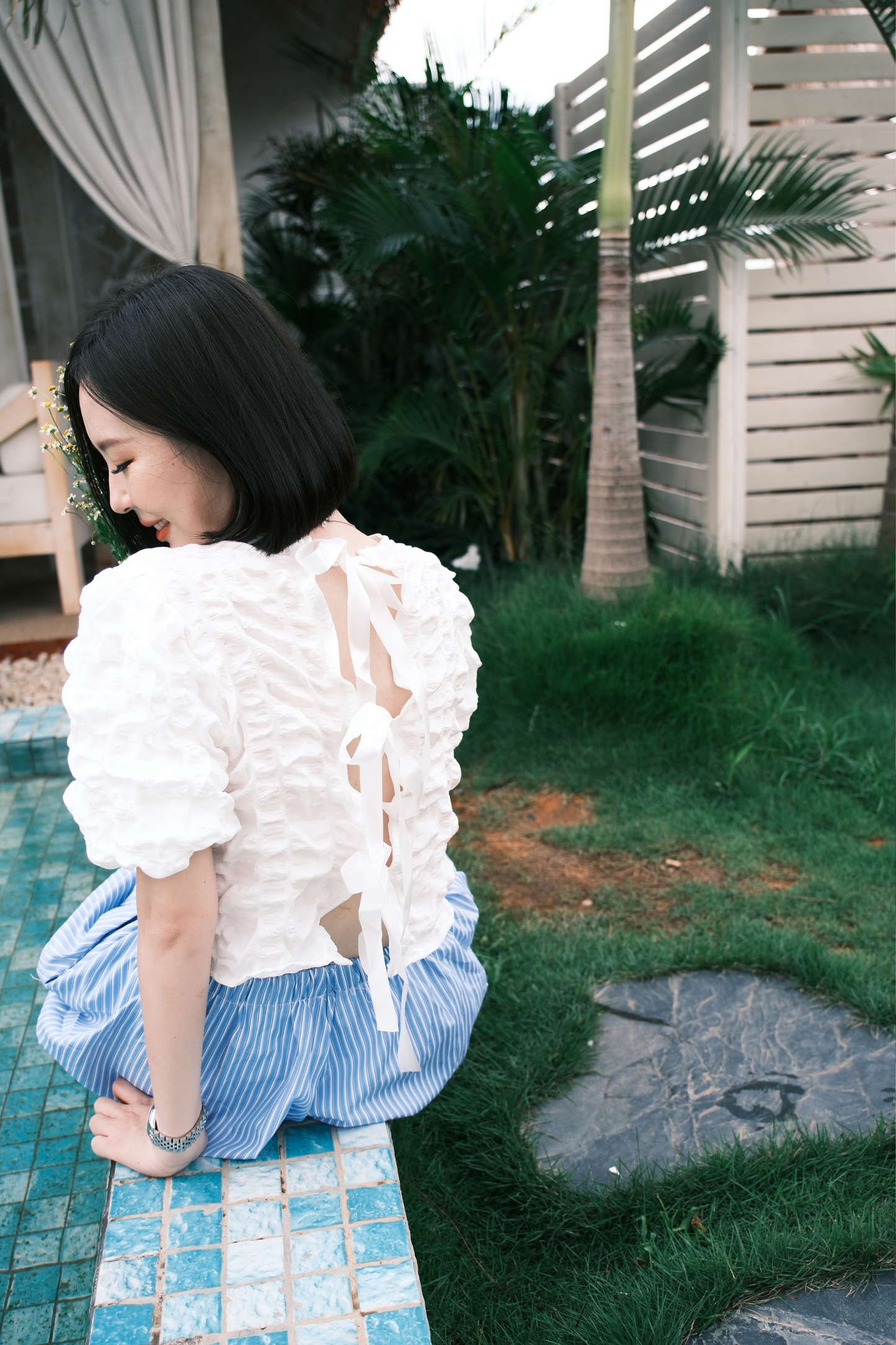 Delphine Bow-Back Top in White