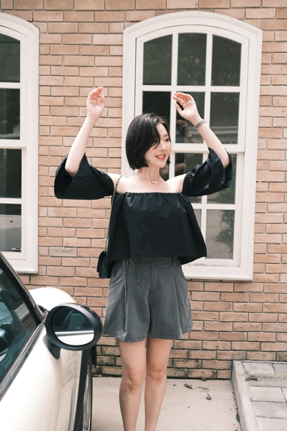 Odette Off-Shoulder Flare Sleeve Top in Black