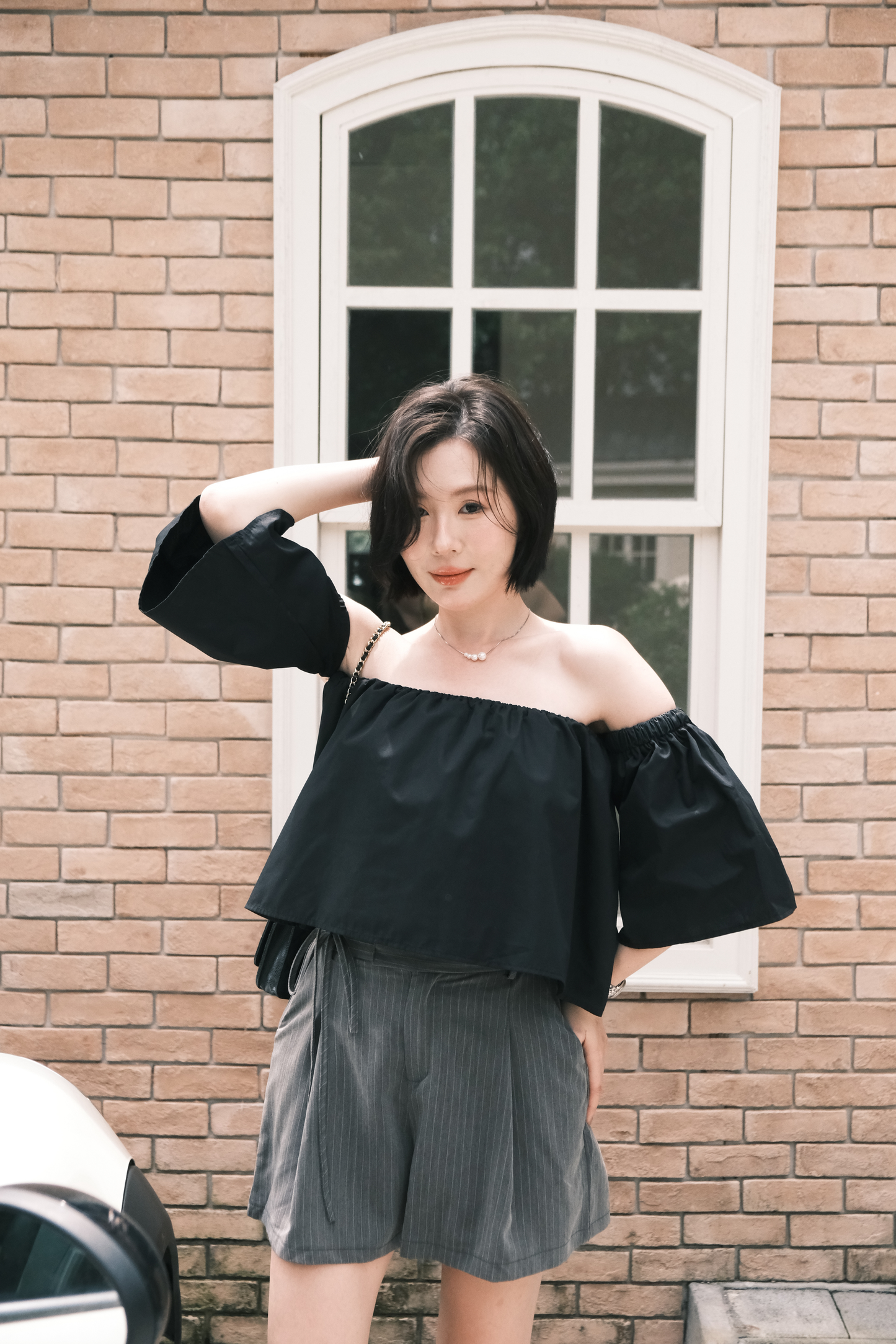 Odette Off-Shoulder Flare Sleeve Top in Black