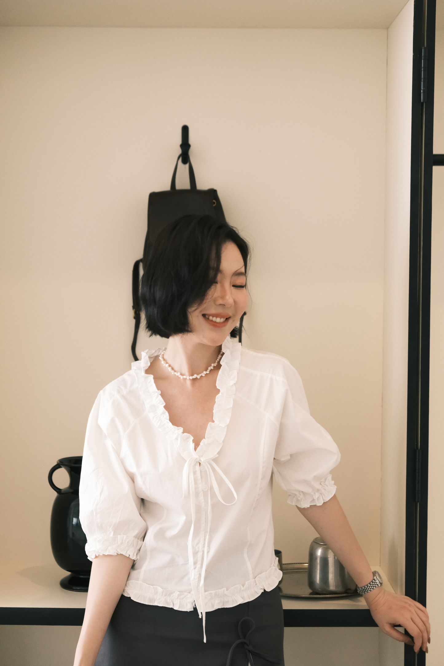 Élise Ruffle-Trim Puff-Sleeve Blouse