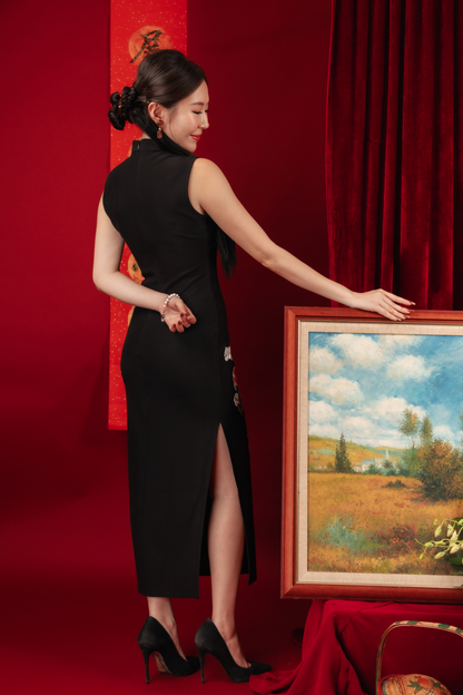 Crimson Bloom Embroidered Cheongsam Dress