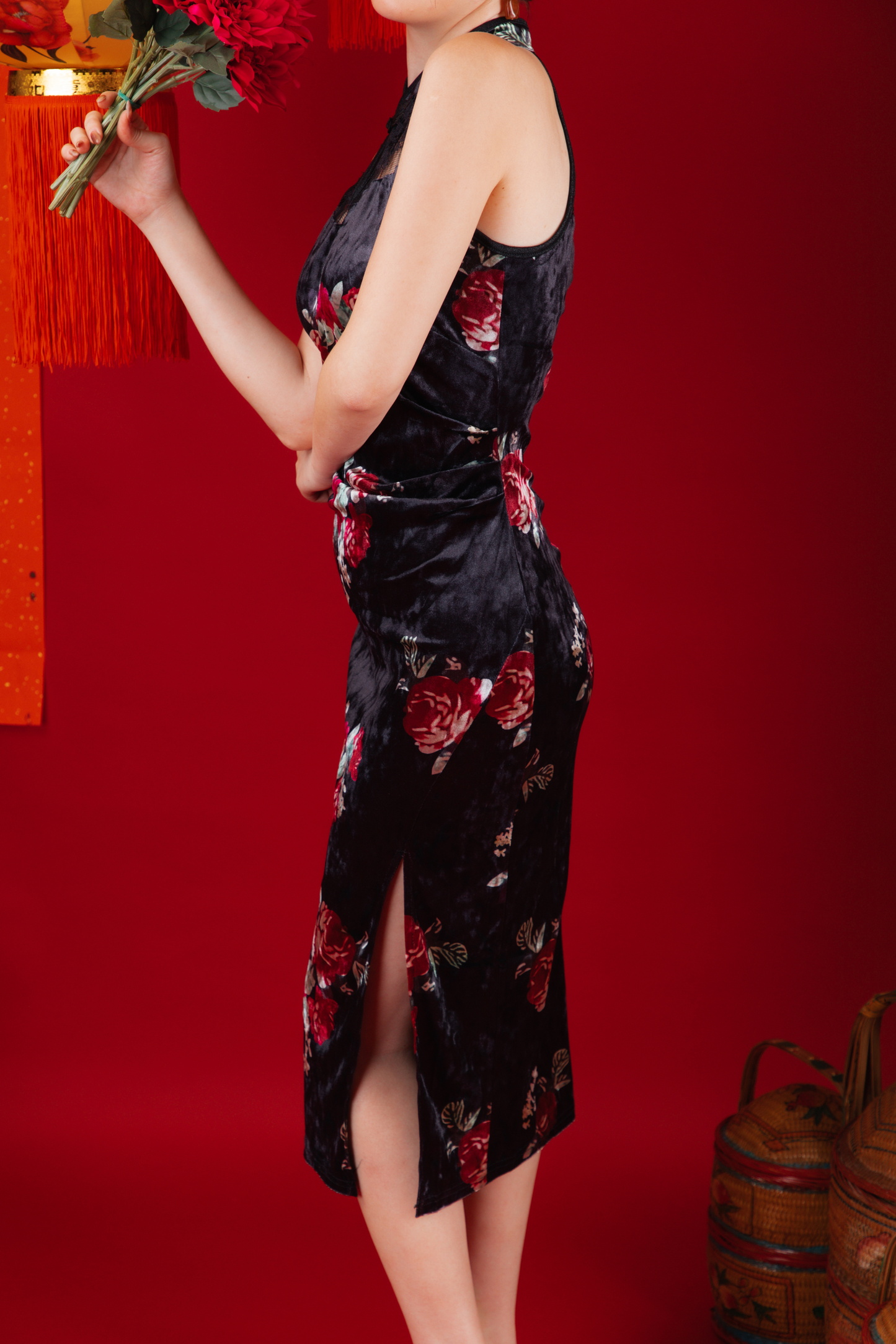 Velvet Noir Lace Cheongsam Dress