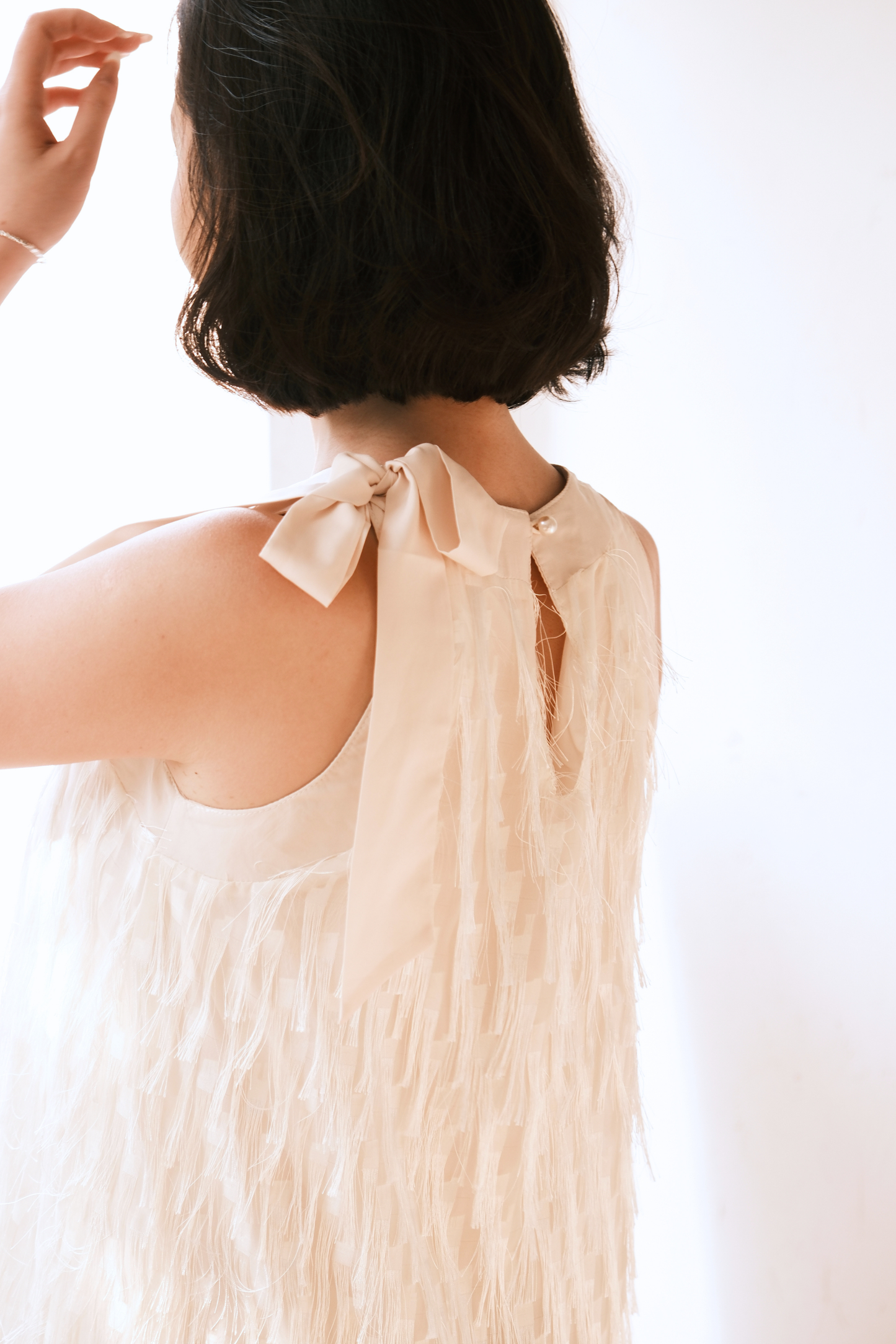 Beige Aurelia Fringe Dress