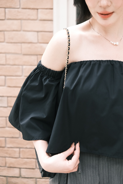 Odette Off-Shoulder Flare Sleeve Top in Black