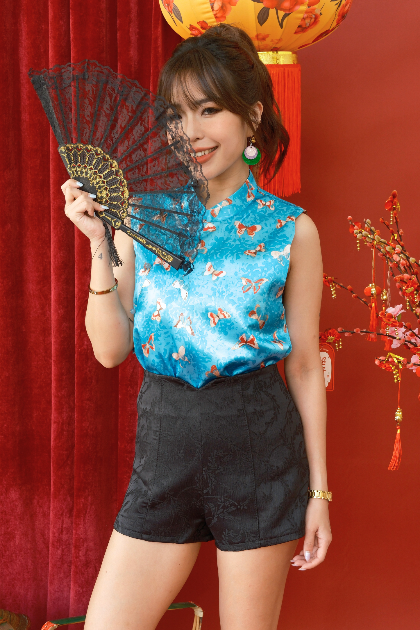 Luxe Jacquard A-Line Shorts in Black (In-Stock)