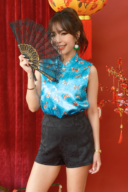 Luxe Jacquard A-Line Shorts in Black (In-Stock)