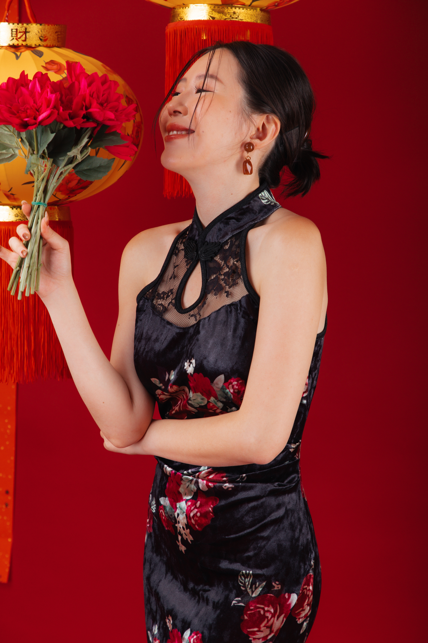 Velvet Noir Lace Cheongsam Dress