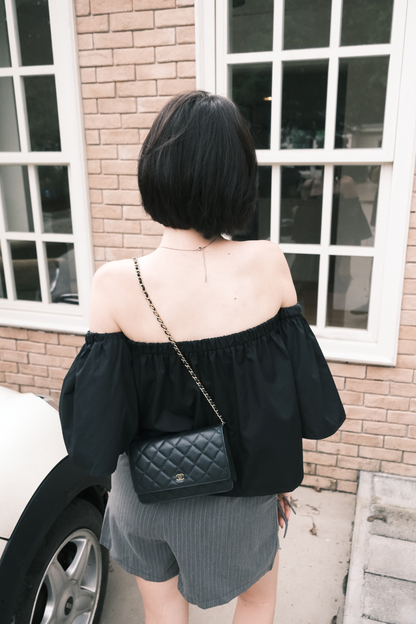 Odette Off-Shoulder Flare Sleeve Top in Black