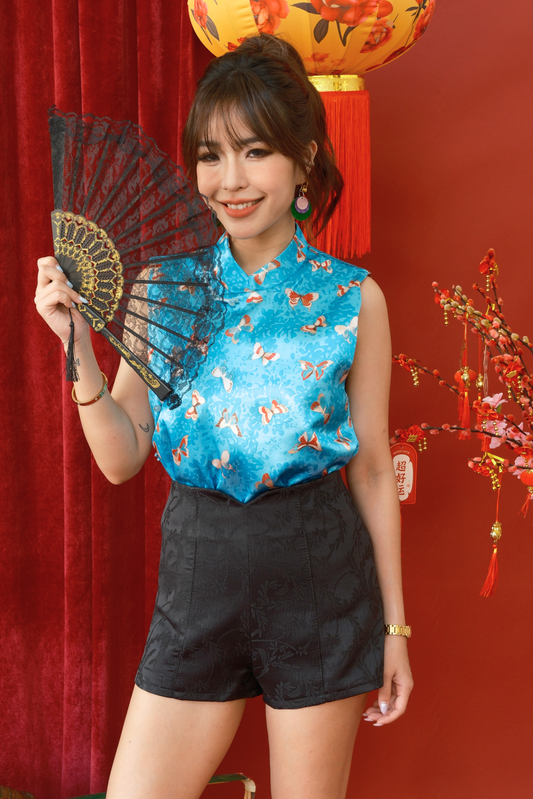 Luxe Jacquard A-Line Shorts in Black (In-Stock)