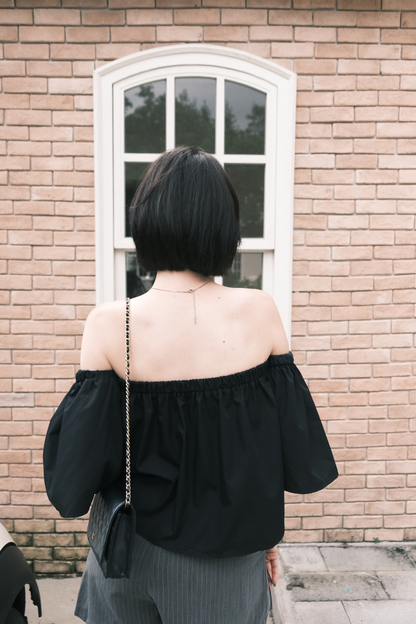 Odette Off-Shoulder Flare Sleeve Top in Black