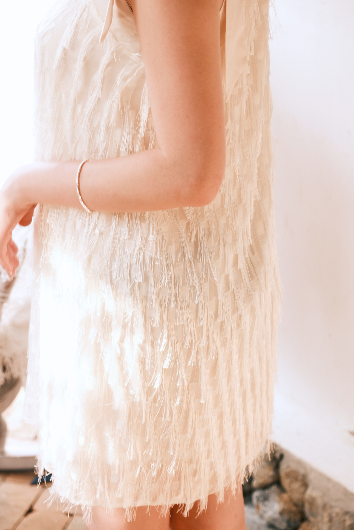 Beige Aurelia Fringe Dress