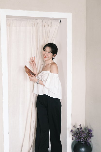 Odette Off-Shoulder Flare Sleeve Top in White