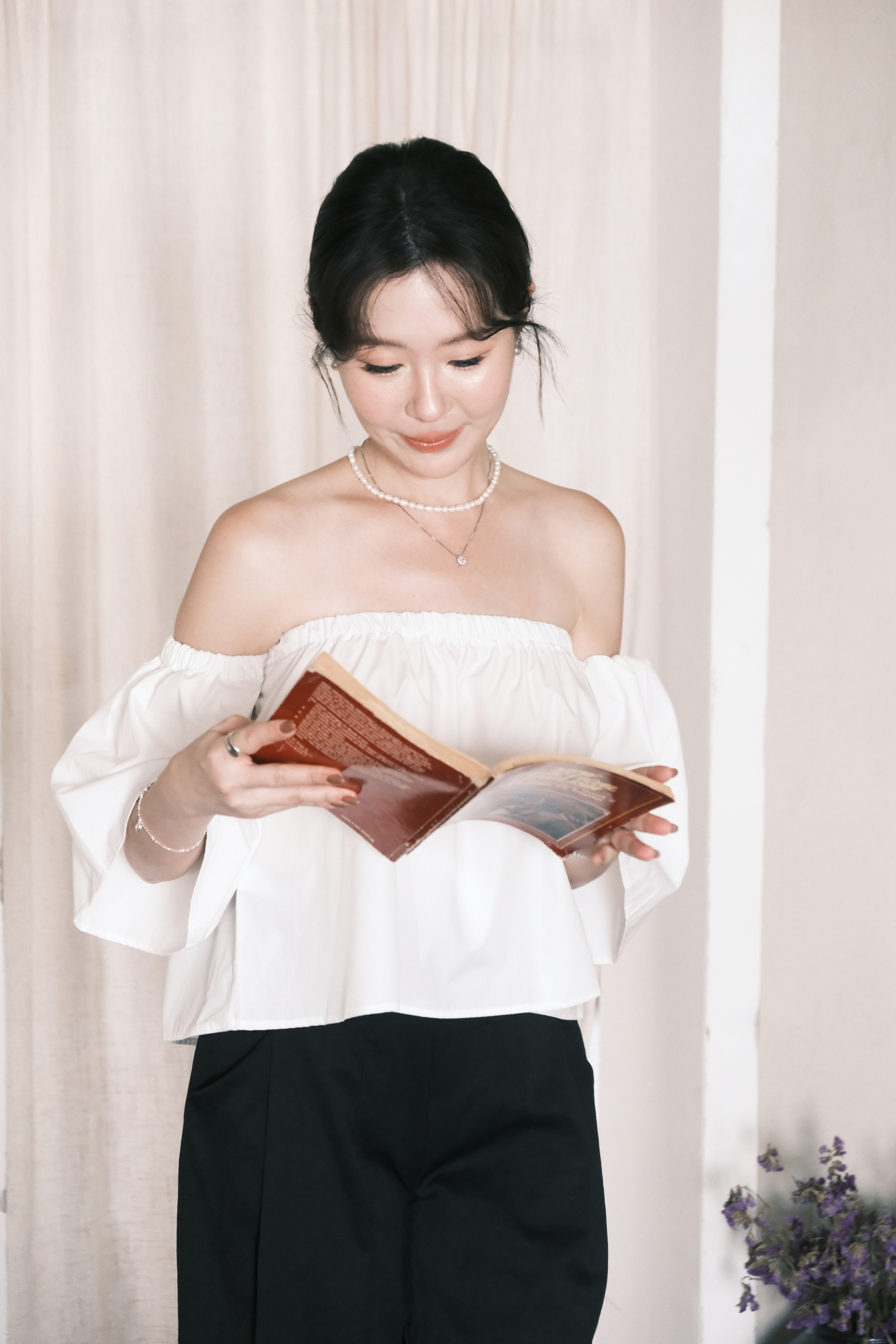 Odette Off-Shoulder Flare Sleeve Top in White
