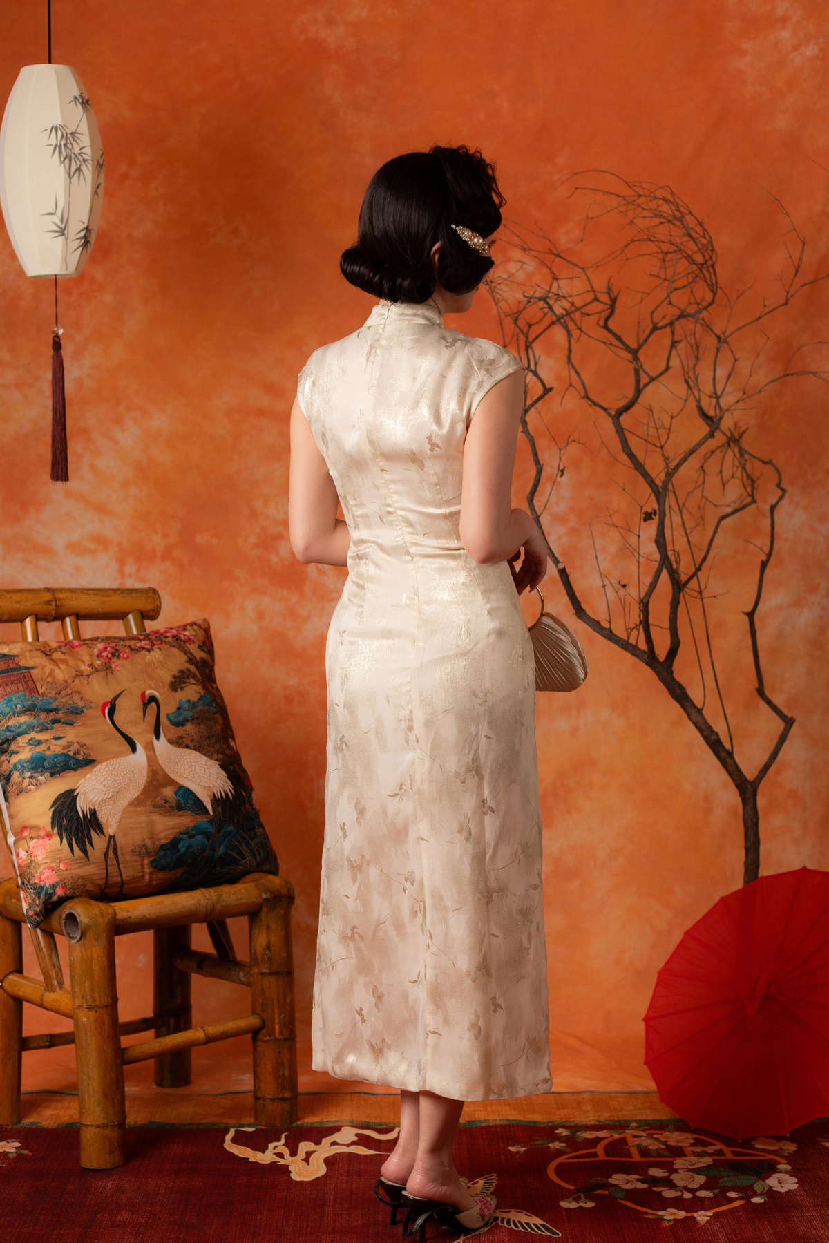 Sunniva Pearl Cheongsam Dress in Pale Sage