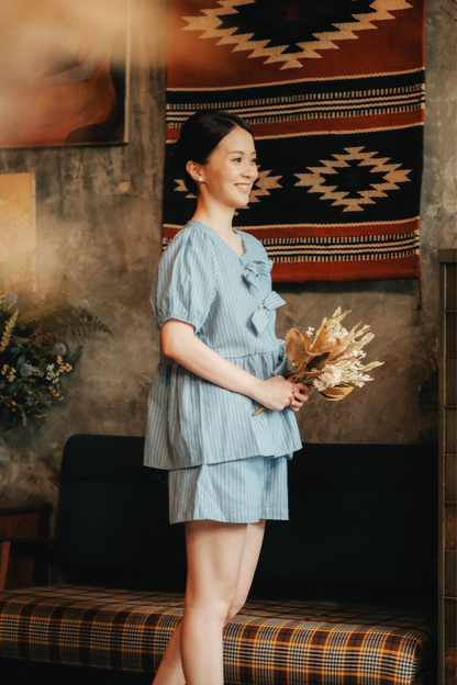 Maëlle Bow Tie Stripe TwinSet in Light Blue