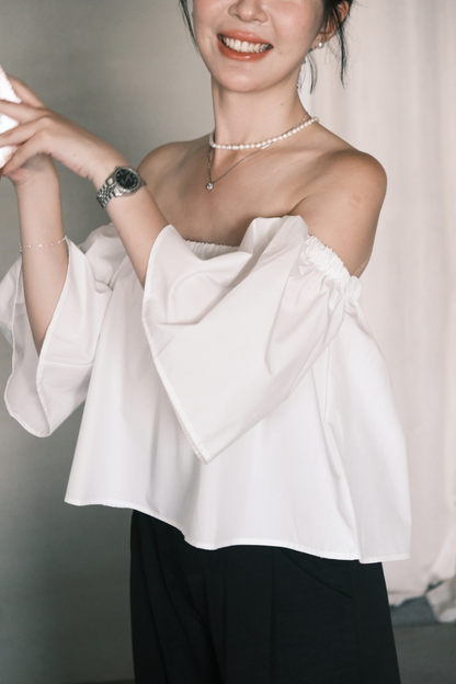 Odette Off-Shoulder Flare Sleeve Top in White