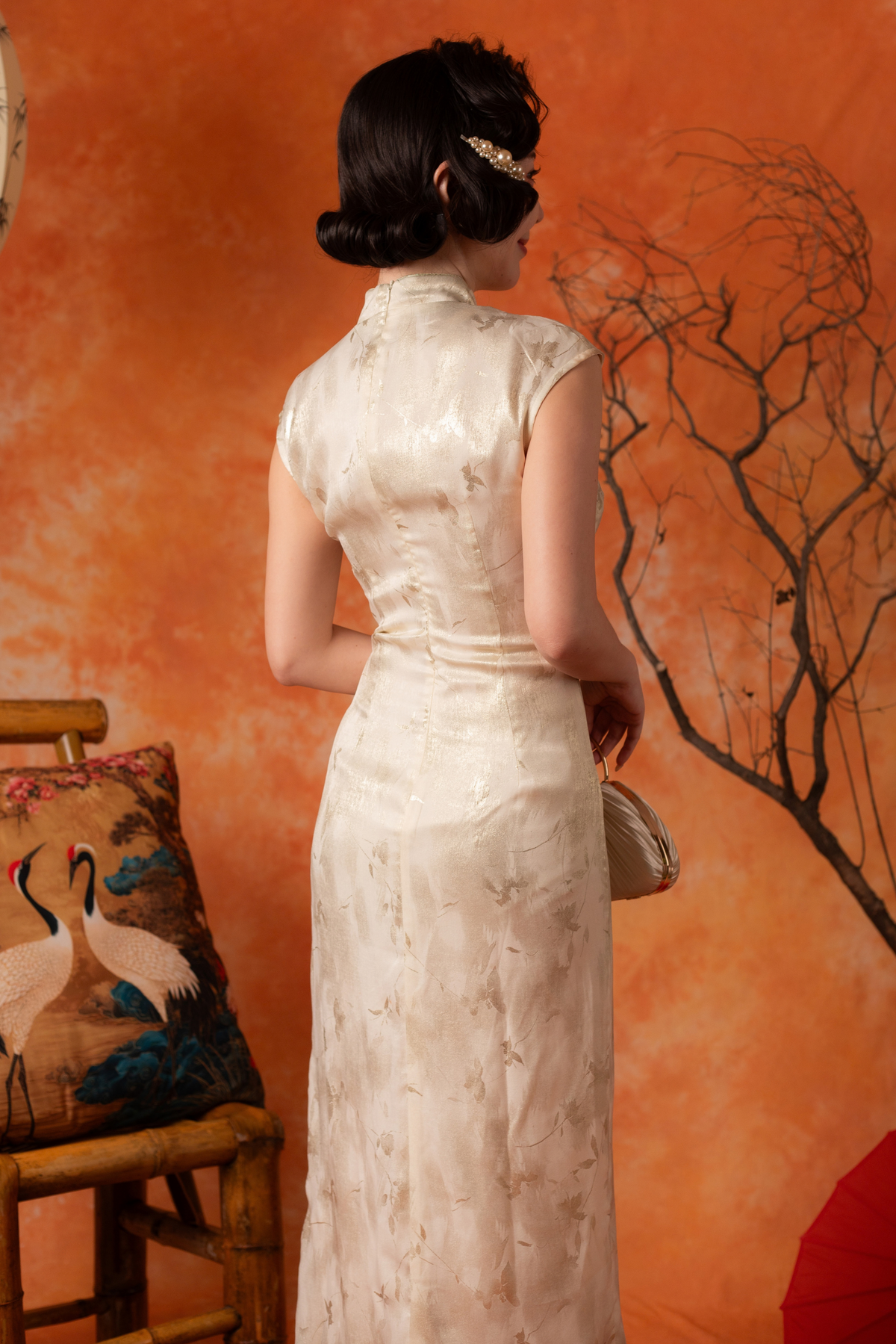 Sunniva Pearl Cheongsam Dress in Pale Sage