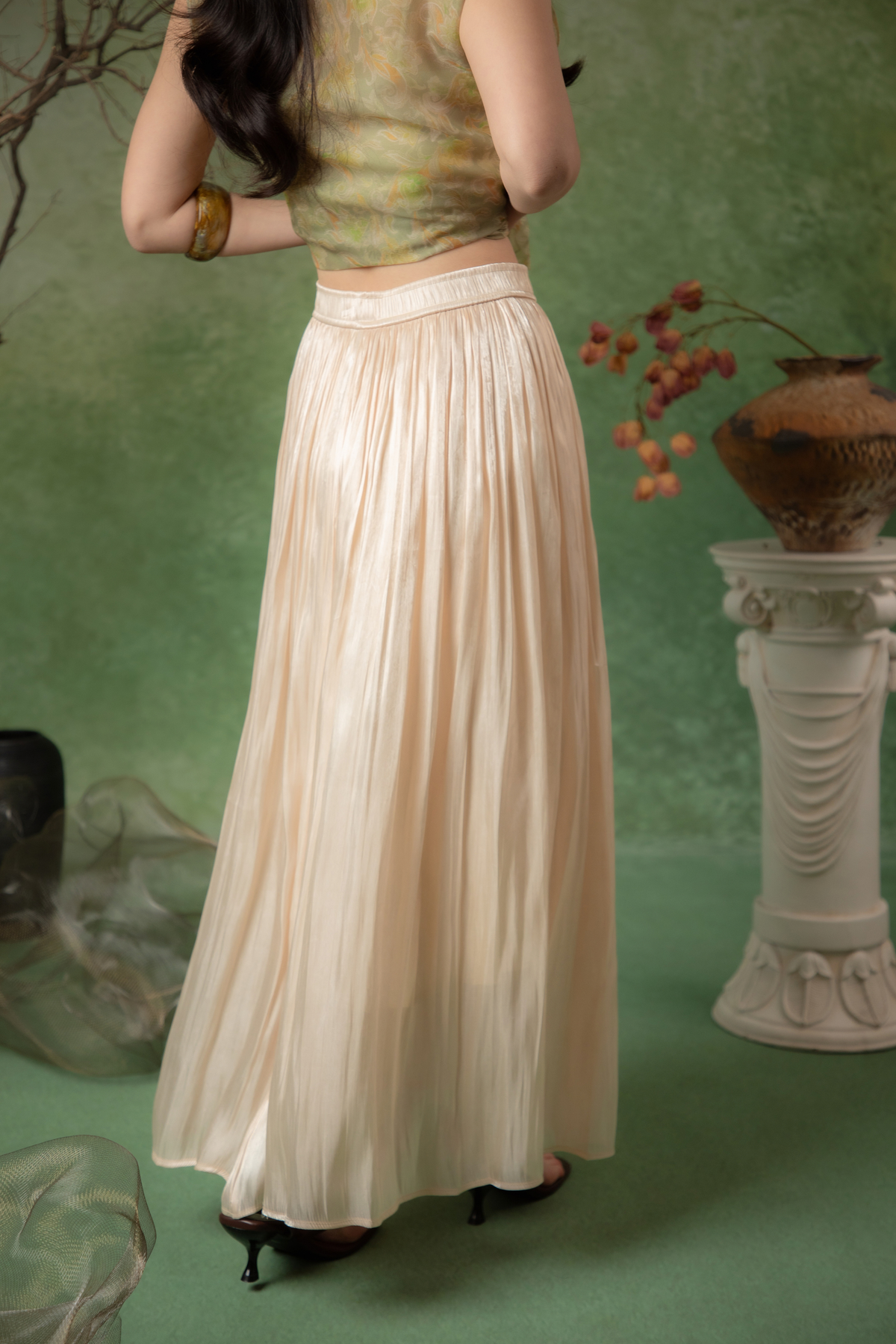Soleil Pleated Maxi Skirt in Champagne