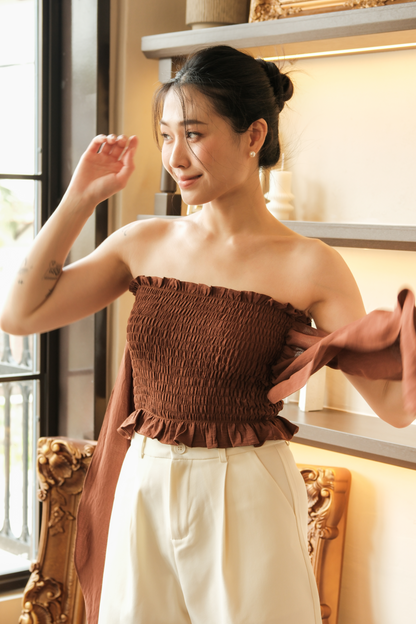 Auriane Bow-Tie Tube Top in Brown