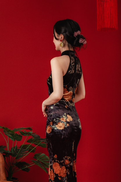 Velvet Bloom Lace Cheongsam Dress
