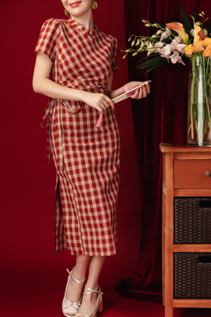 Camille Checked Mandarin Wrap Dress