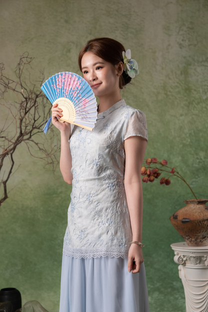 Amara Cheongsam Dress in Light Blue